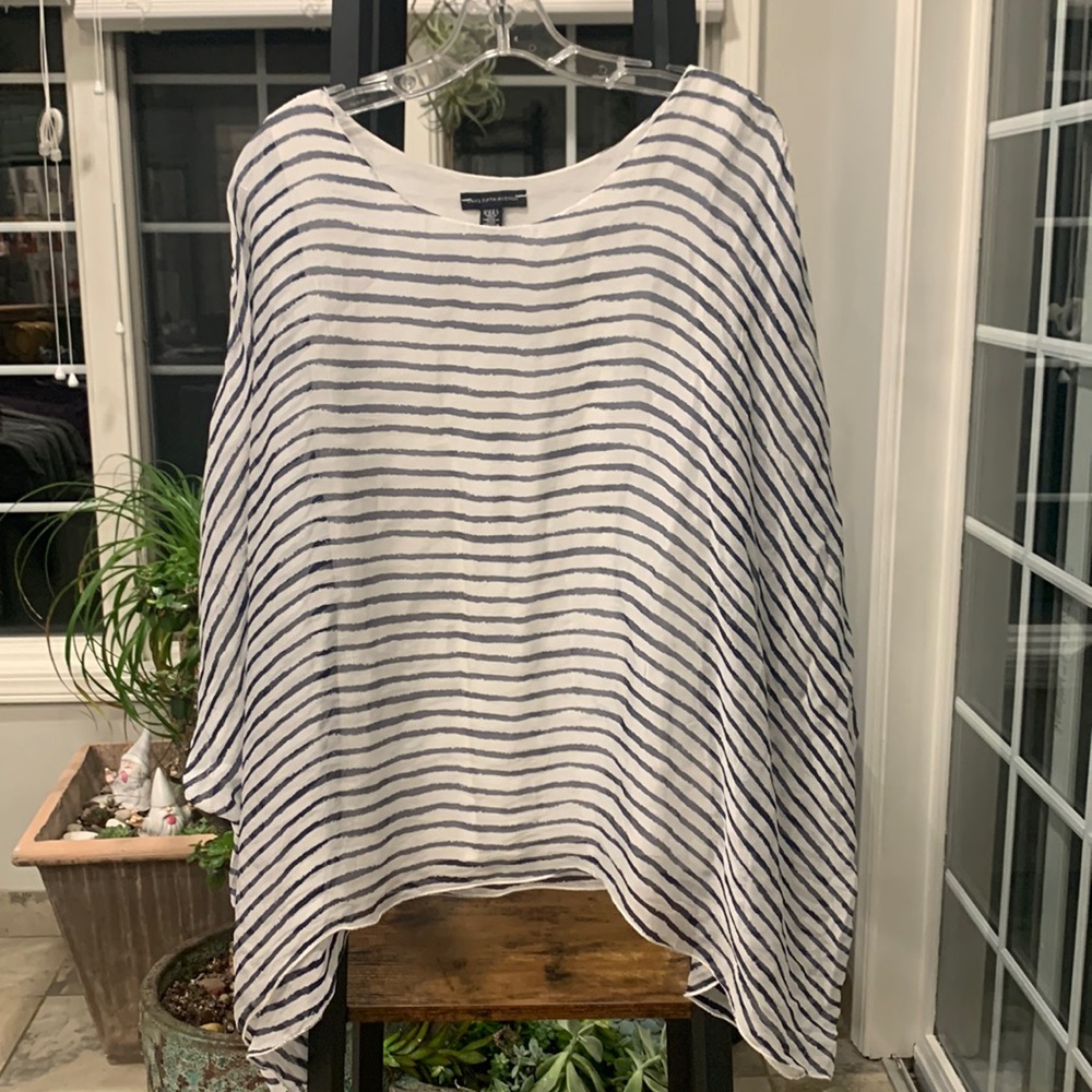 Saks Fifth Avenue. 100% silk blouse. Navy & white stripe. Medium.